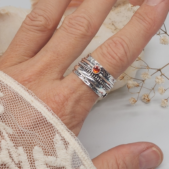 Bohemian Spinner Silver 925 Ring Garnet Stone - Picture 9 of 10
